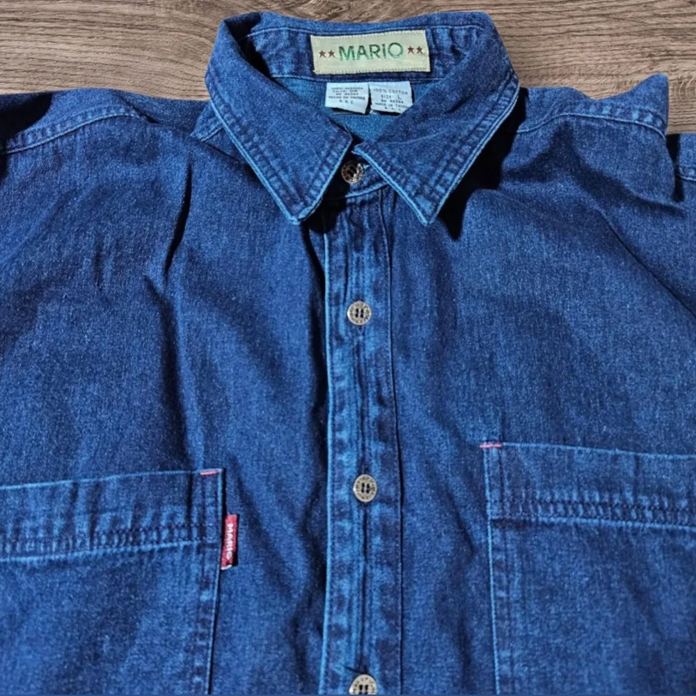 Vintage MARIO Denim Flannel L Shirt Button Up Ralph Lauren Carhartt Wrangler 90s - Picture 2 of 13